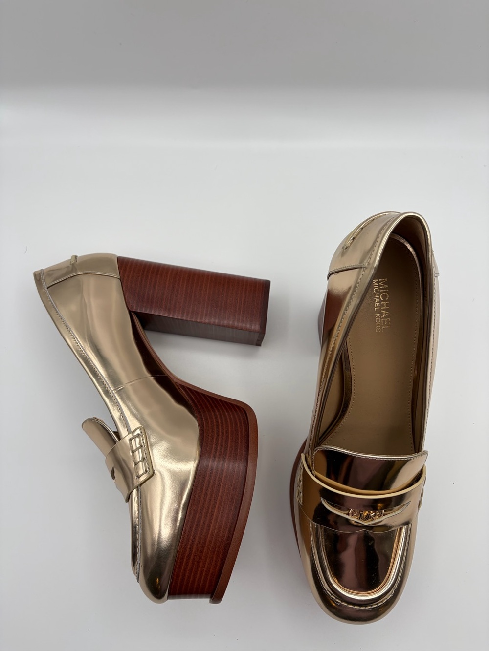 Michael Michael Kors Eden Loafer Pumps Pale Gold Metallic Leather Size 10 - Picture 3 of 11